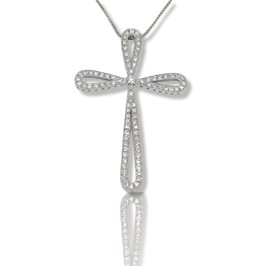 Croce con catena  in oro Bianco k18 e Diamanti (code M2326)